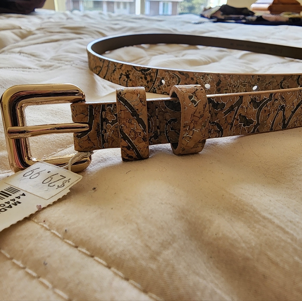 J. Crew Cork Patterned Belt with Gold Buckle